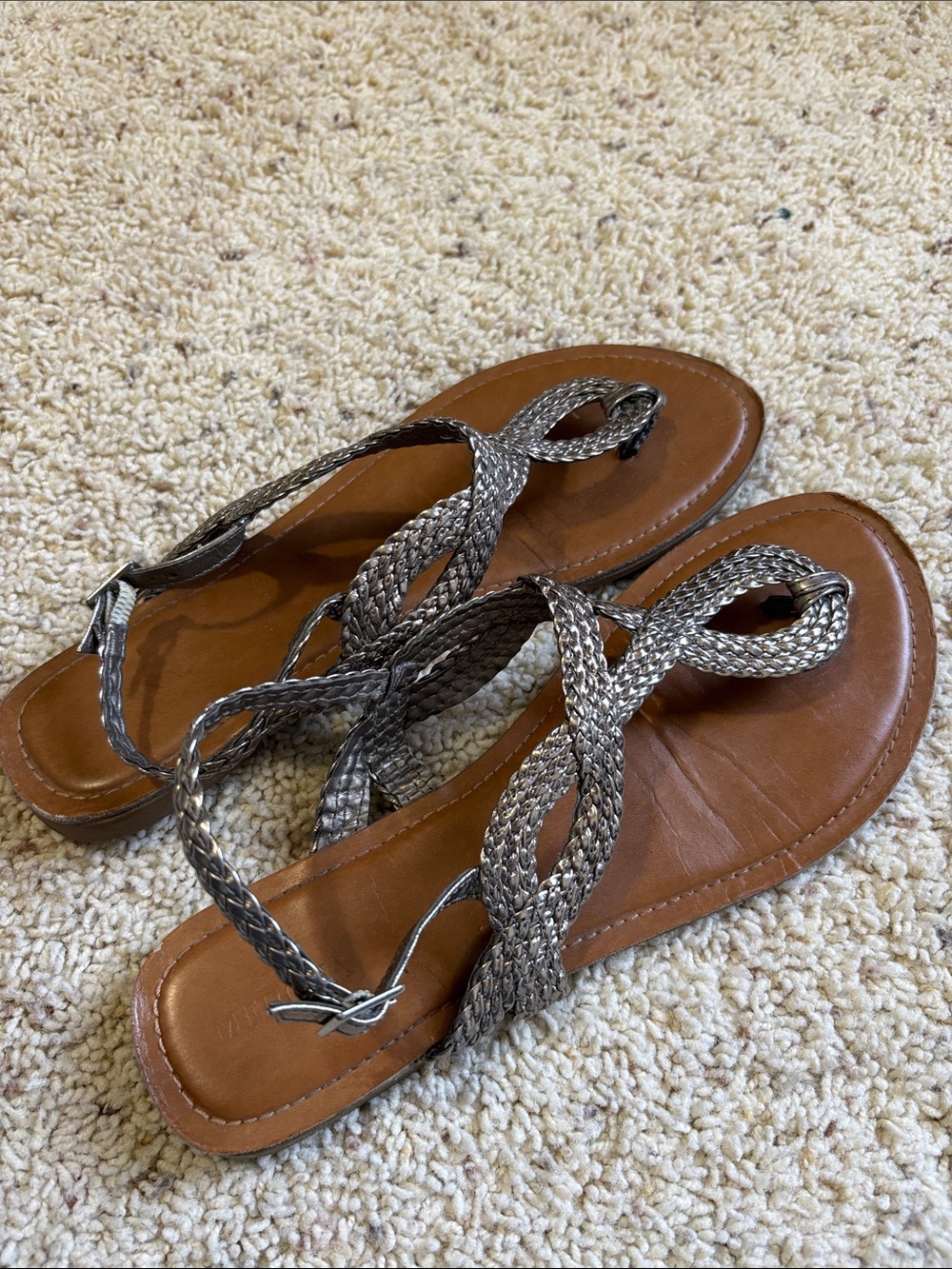 Braided Metallic Leather Sandals